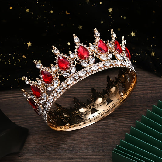 1pc Luxurious Golden-Plated Alloy Bridal Tiara with Sparkling Red Rhinestones - Elegant Boho Style Wedding Headpiece, Glamorous Hair Accessory for Ceremonies & Receptions, Sophisticated Look for Women, Photography Headpiece|E