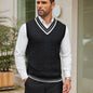 Men's Casual V-Neck Sweater Vest - Striped Cable Knit, Sleeveless Pullover for Spring/Fall