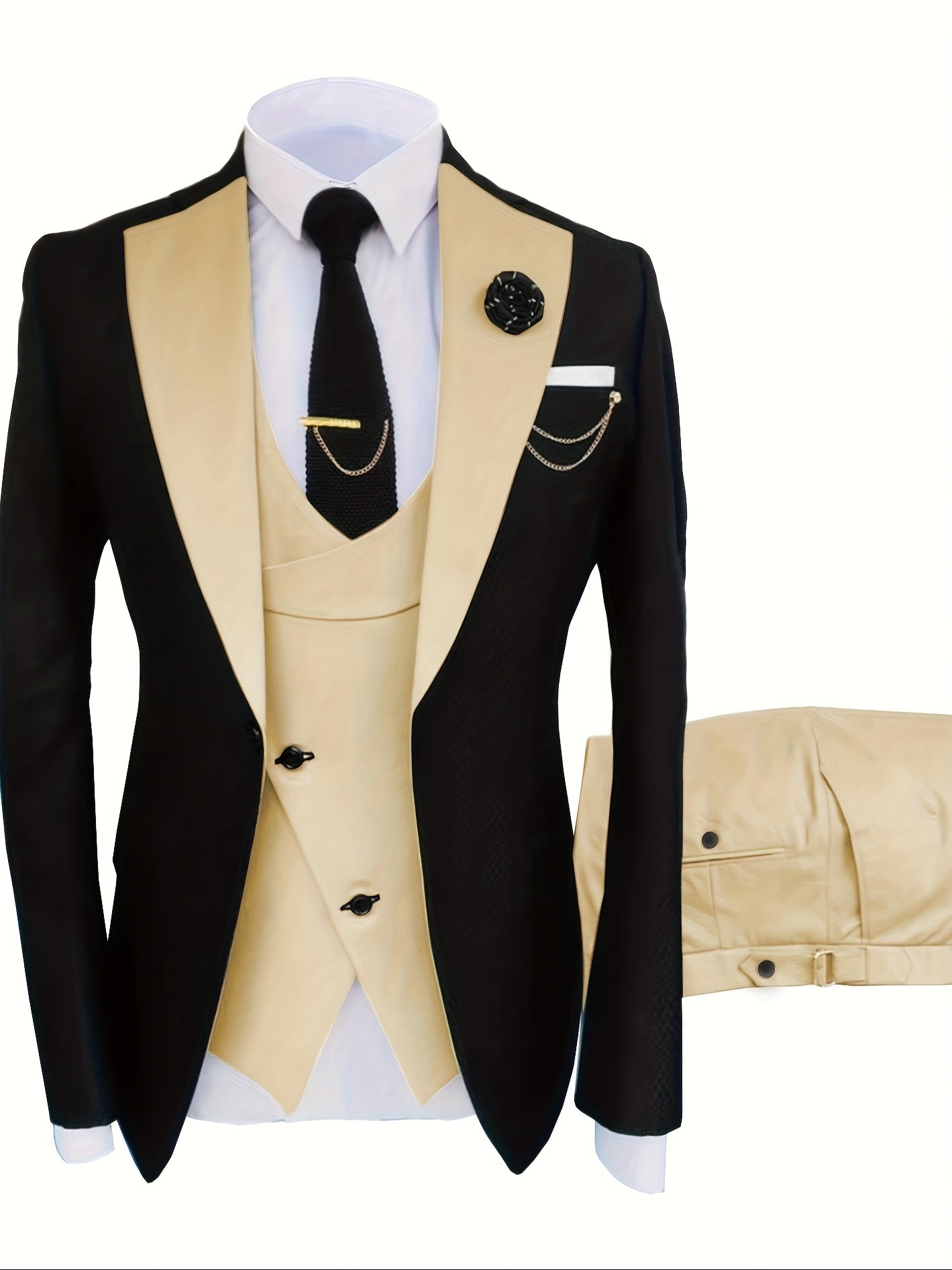 Men's 3pcs Slim Fit Suit Double Breasted Suit Men Formal Suit for Wedding Prom Dinner Party