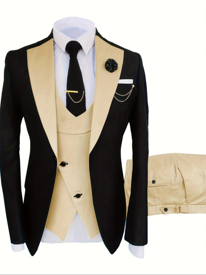 Men's 3pcs Slim Fit Suit Double Breasted Suit Men Formal Suit for Wedding Prom Dinner Party