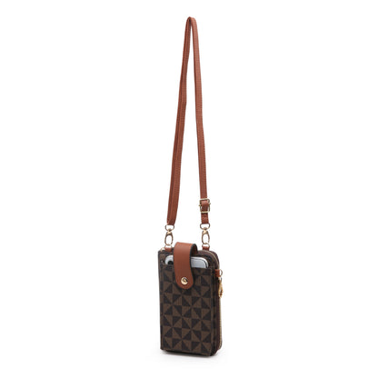 RAGSTO Women's Compact Crossbody Phone Wallet - Chic Mini Shoulder Bag with Adjustable Strap, Multiple Credit Card Slots & Zipper Closure, Black & Brown Geometric Pattern, Perfect Valentine's Day Gift for Her, Casual Crossbod