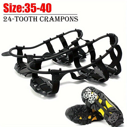 24-Tooth Anti-Slip Crampons for Shoes - Ice & Snow Grips with Steel Studs, Perfect for Hiking, Climbing, Walking, Running & Hunting, Shoe Cover, Ice Sports, Fish