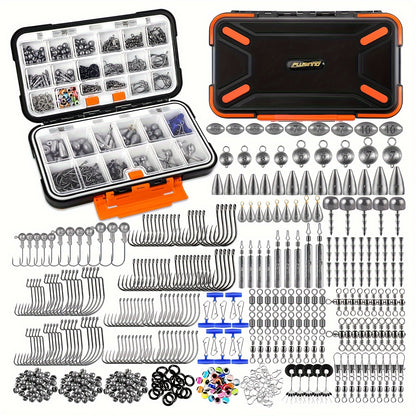 PLUSINNO 397pcs Fishing Accessories Kit, Fishing Tackle Box, Includes Fishing Gear, Hooks, Lead Weights, Hook Heads, Swivels, Combines into 12 Fishing Gear, Fishing Equipment Suitable for Perch, Bluegill, Trout, Crappie, etc,
