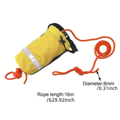 High-Strength 8mm x 16m Orange Survival Rope Bag for Water Sports - Durable Polypropylene, Long Casting Distance, Quick Release Buckle