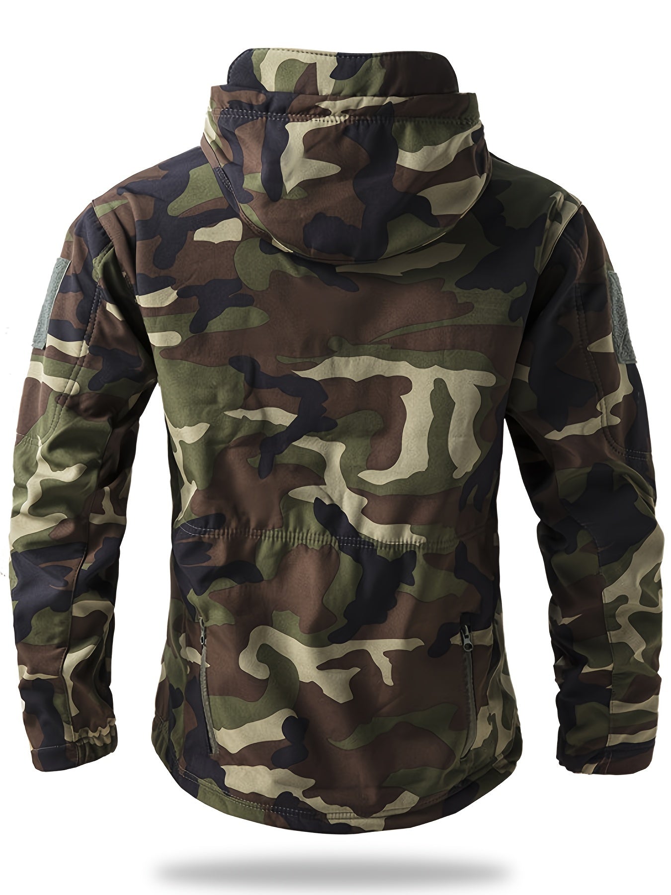 Men's Camouflage Printed Jacket, Softshell Hooded Outdoor Sports Coat, Hiking Casual Garment