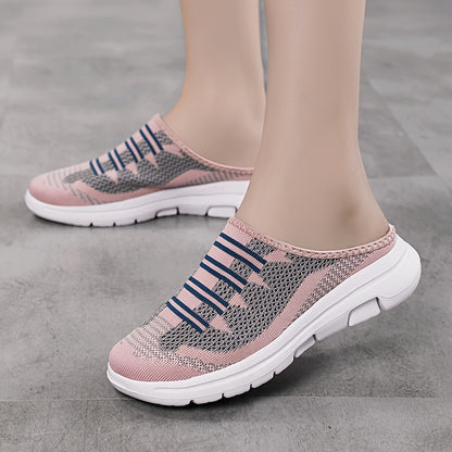 Women's Slip-On Sneakers, Casual Backless Walking Sports Shoes, Breathable & Lightweight Walking Mule Shoes, Plus Size