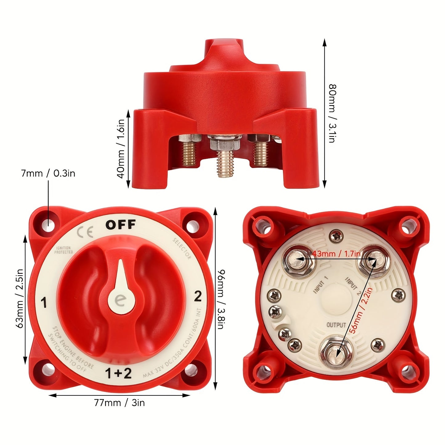 9001E E-Series Battery Switch 32V 350A MARINE Battery Switch Selector 4 Position Terminal