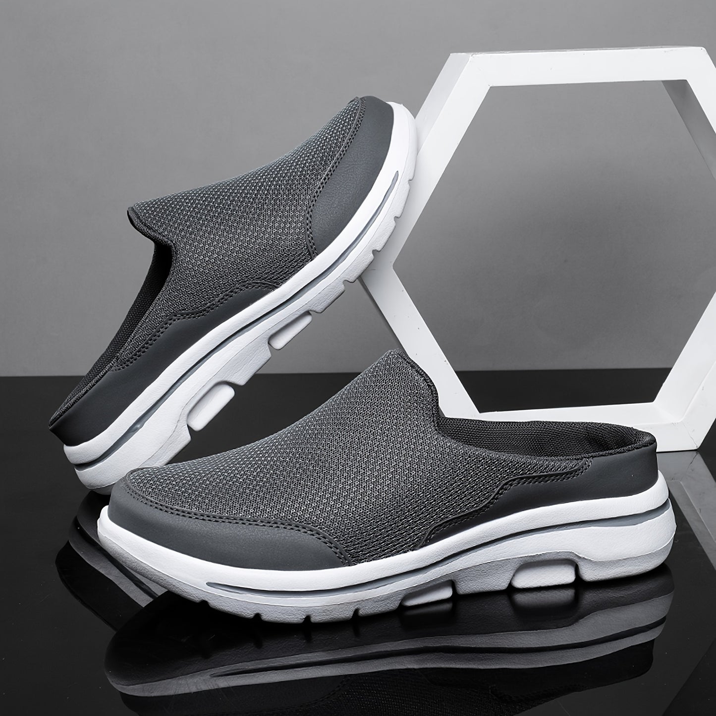 Men's Slip-On Footwear - Breathable & Comfortable with Non-Slip MD Sole, Closed Toe Design for Casual Attire, Dark Gray & Black, Stylish Streetwear