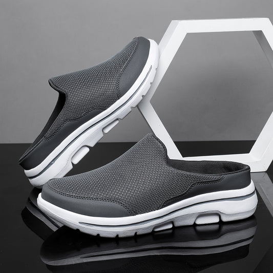 Men's Slip-On Footwear - Breathable & Comfortable with Non-Slip MD Sole, Closed Toe Design for Casual Attire, Dark Gray & Black, Stylish Streetwear