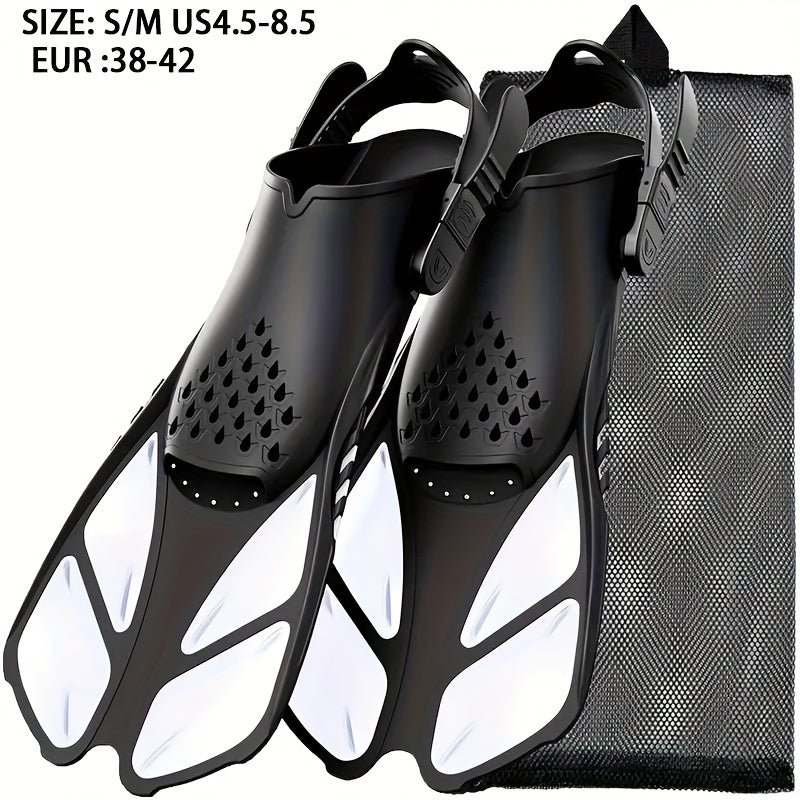[Popular Choice] Qingsong Adjustable Snorkeling Fins with Buckles, Open Heel Design, Short Travel Swim Fins for Adults - Men and Women, Black