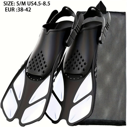 [Popular Choice] Qingsong Adjustable Snorkeling Fins with Buckles, Open Heel Design, Short Travel Swim Fins for Adults - Men and Women, Black