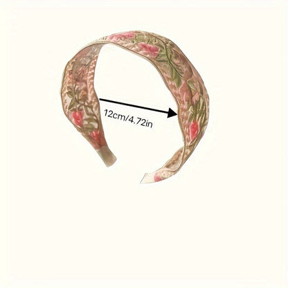 Elegant Boho Embroidered Floral Headband Set - Wide, Vintage-Inspired Hairbands for Women