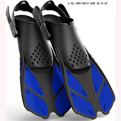 [Popular Choice] Qingsong Adjustable Snorkeling Fins with Buckles, Open Heel Design, Short Travel Swim Fins for Adults - Men and Women, Black