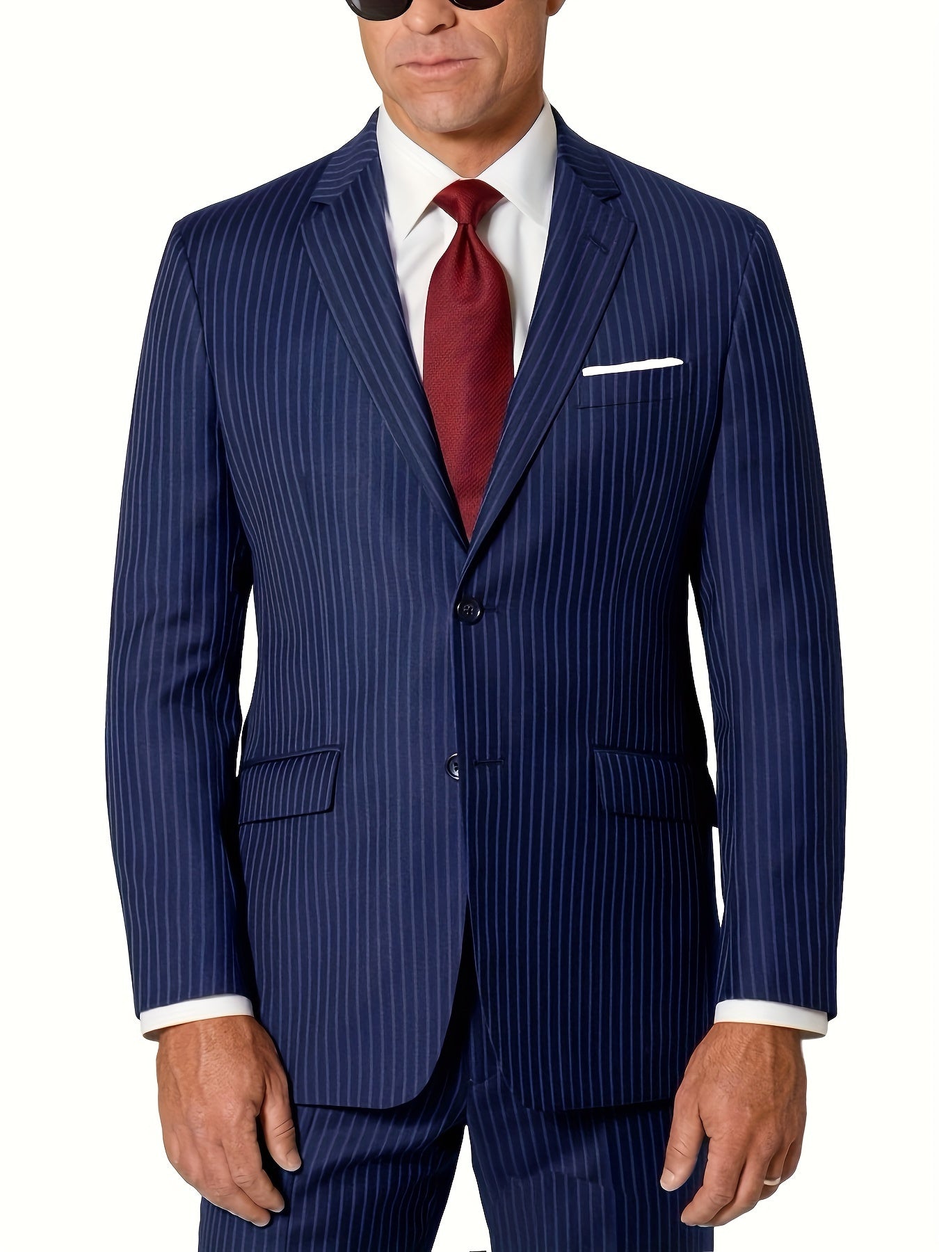 Men'S Suit 2pcs Navy Blue Pinstripe Blazer And Pants Formal/Casual Wear