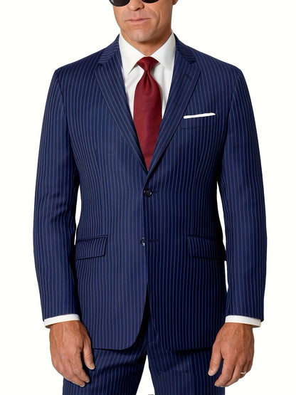 Men'S Suit 2pcs Navy Blue Pinstripe Blazer And Pants Formal/Casual Wear
