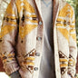1pc Retro Men'S Casual Acrylic Knit Cardigan - Geometric Pattern, Stretch Fabric, Regular Fit, Lapel Collar, Long Sleeve Leisure Top for Spring Fall Outdoor Holiday