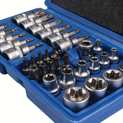 34-Piece E-Torx Star Socket Set - Durable Chrome Vanadium Steel Sockets, Multiple Specifications, Secure Grip - Versatile Tools for Various Applications