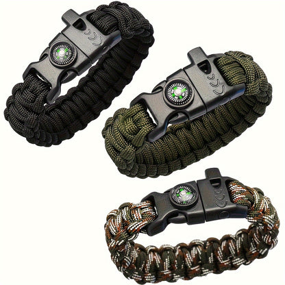 Multi-Functional Paracord Survival Bracelet - Perfect for Outdoor Adventures: Includes Whistle and Compass - Durable Polyester Fiber Construction - Essential for Hiking, Camping, and More