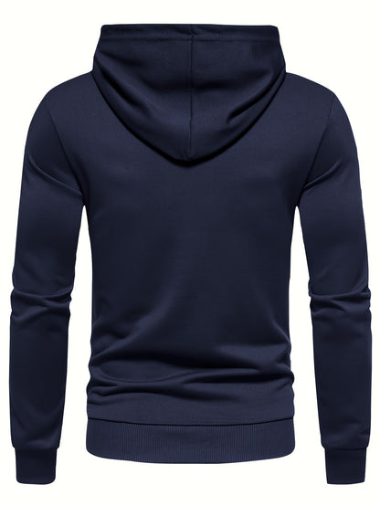 5pcs Men's Long Sleeve Hoodies, Solid Color Polyester Pullovers with Drawstring and Kangaroo Pocket, Casual Sports Jogging Tops for Spring/Fall - Regular Fit Knit Fabric Hooded Sweatshirts