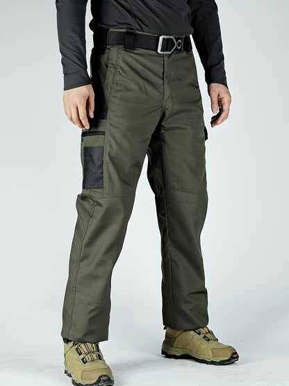 Men's Tactical Pants, Wear-Resistant Combat Training Multi-Pocket Water-Repellent Outdoor Pants, Polyester, Solid Color