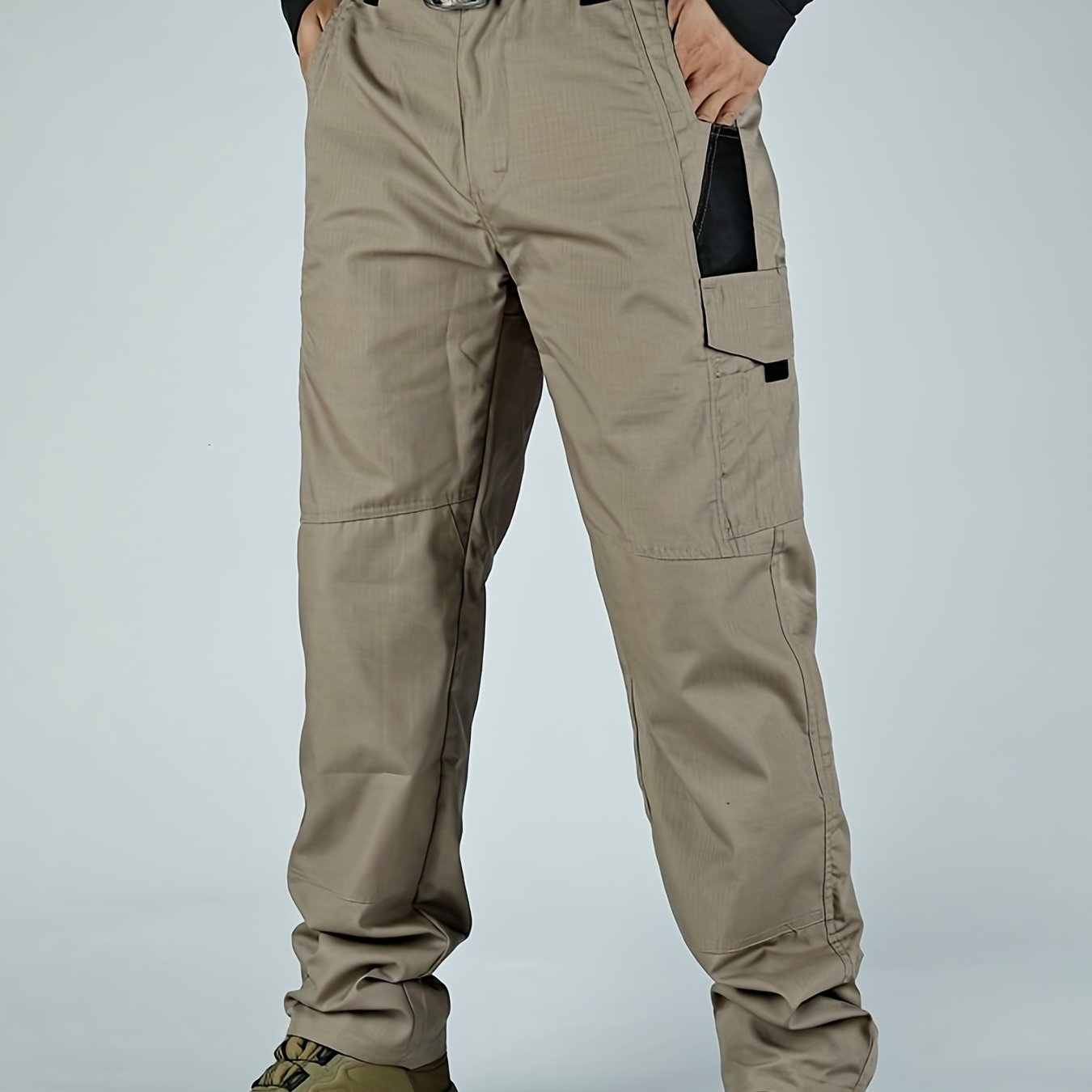 Men's Tactical Pants, Wear-Resistant Combat Training Multi-Pocket Water-Repellent Outdoor Pants, Polyester, Solid Color