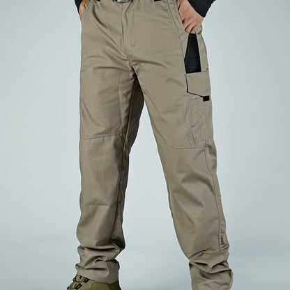 Men's Tactical Pants, Wear-Resistant Combat Training Multi-Pocket Water-Repellent Outdoor Pants, Polyester, Solid Color