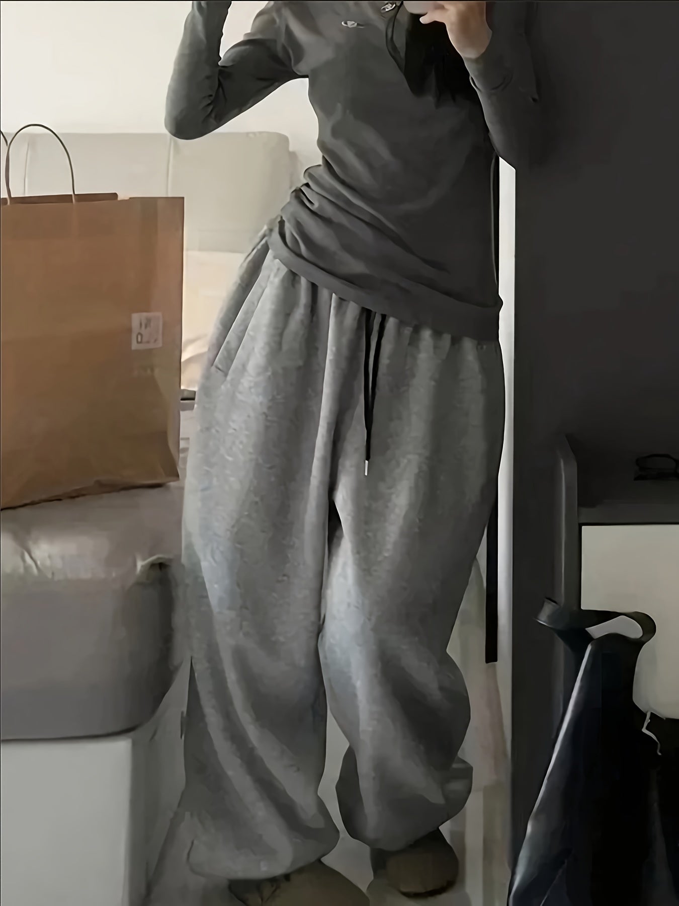 Women's Ultra-Comfy Drawstring Joggers - Casual, Loose Fit, Polyester Sweatpants in Light Gray, Machine Washable, Perfect for All Seasons