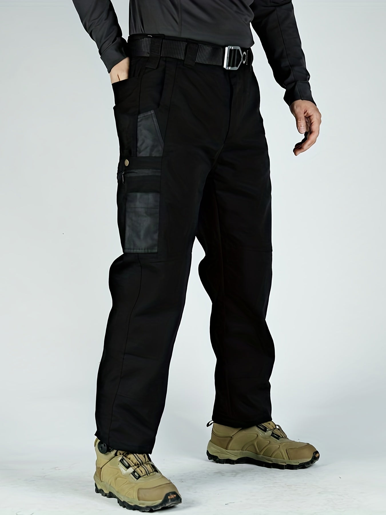 Men's Tactical Pants, Wear-Resistant Combat Training Multi-Pocket Water-Repellent Outdoor Pants, Polyester, Solid Color