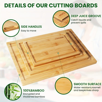 4pcs Oversized Bamboo Cutting Board, Equipped With Cutting Board Rack, Kitchen Gadgets, Juice Groove, Knife Friendly, Invisible Handle, Multifunctional Board, The Best Gift For Family, Friends And Relative. Valentine'S Day, H