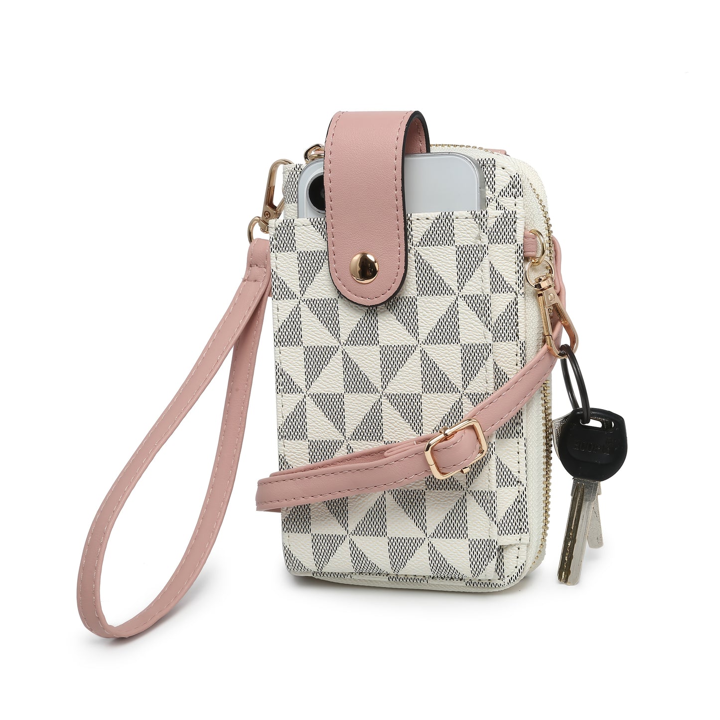 RAGSTO Women's Compact Crossbody Phone Wallet - Chic Mini Shoulder Bag with Adjustable Strap, Multiple Credit Card Slots & Zipper Closure, Black & Brown Geometric Pattern, Perfect Valentine's Day Gift for Her, Casual Crossbod