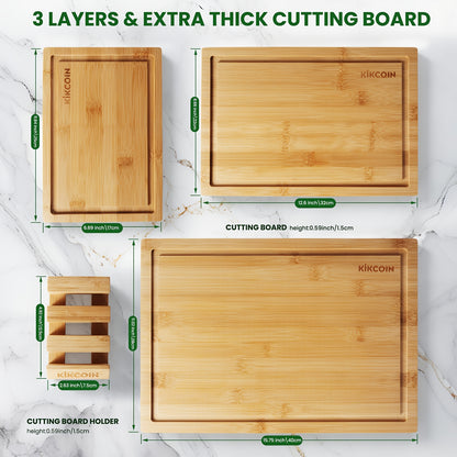 4pcs Oversized Bamboo Cutting Board, Equipped With Cutting Board Rack, Kitchen Gadgets, Juice Groove, Knife Friendly, Invisible Handle, Multifunctional Board, The Best Gift For Family, Friends And Relative. Valentine'S Day, H