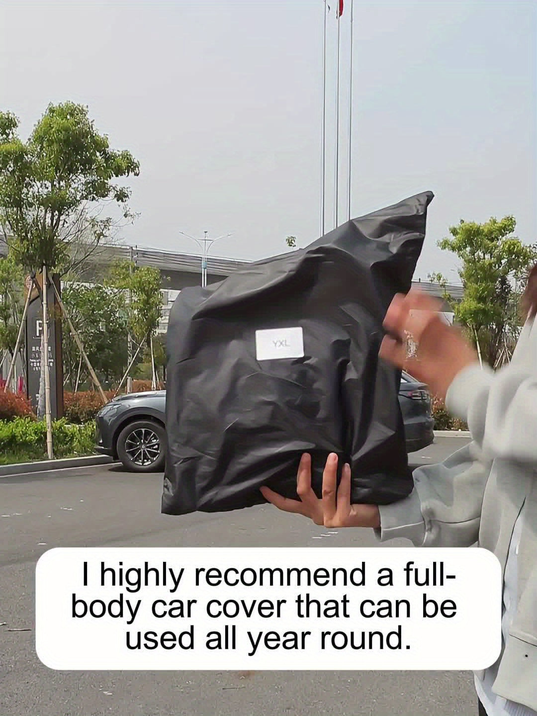 The Car Cover Is All Black With A 190T Silver-coated Fabric, Car Cover With Sun Protection, Polyester Reflective Strip Car Cover
