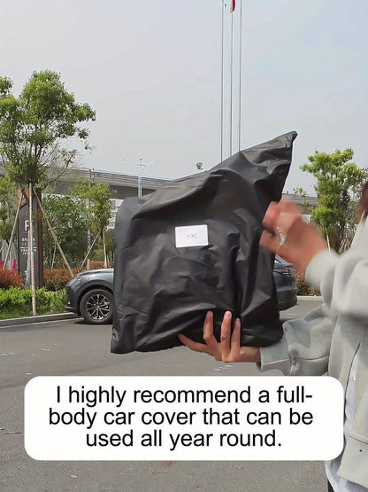 The Car Cover Is All Black With A 190T Silver-coated Fabric, Car Cover With Sun Protection, Polyester Reflective Strip Car Cover