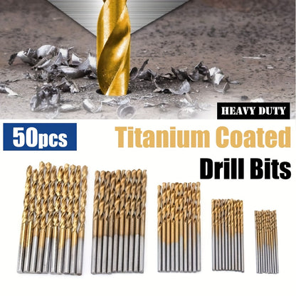 Ultimate Power Tools Electric Drill 50Pcs Titanium-Coated High-Speed Steel Drill Bit Set Perfect For Metal Steel, Aluminum & Copper Woodworking Hole Saw Drill Tools