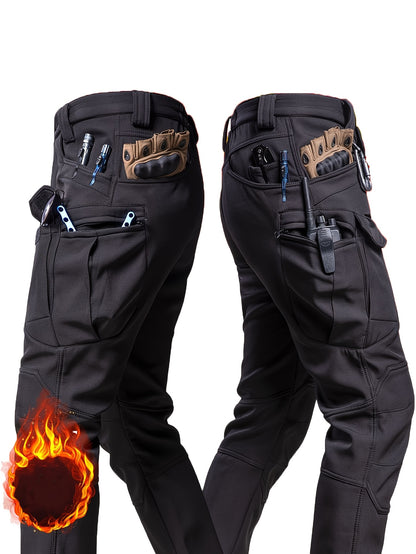 Men'S Outdoor Military Tactical Pants, Soft Shell Fleece Lined, Waterproof Windproof Warm Work Pants, Autumn/Winter Season, Polyester 90.70%, Spandex 9.30%, Solid Color, Sports Style, Regular Fit, Mid Waist, Woven Fabric, 320