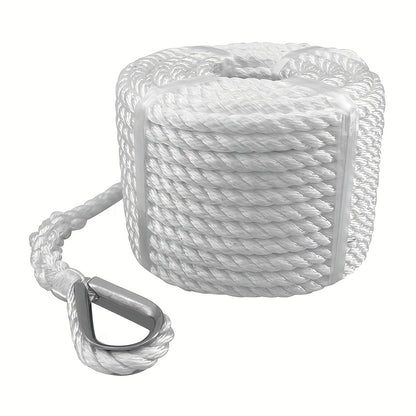 White Polypropylene Dock Line 22.86meter with Thimble - UV Resistant & Floatable Anchor Rope for Boats - Single Pack