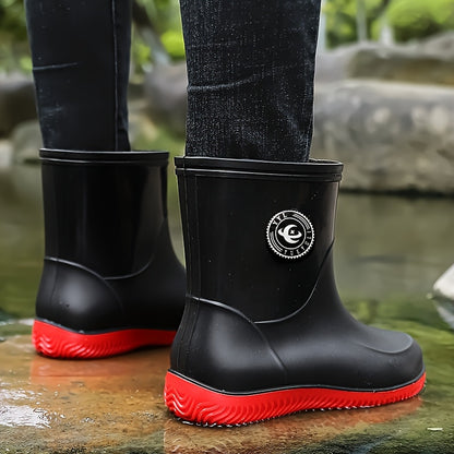 Men's All-Season Waterproof Rain Boots - Slip-On, Durable PVC & Rubber Sole for Fishing, Kitchen Work & Outdoor Activities