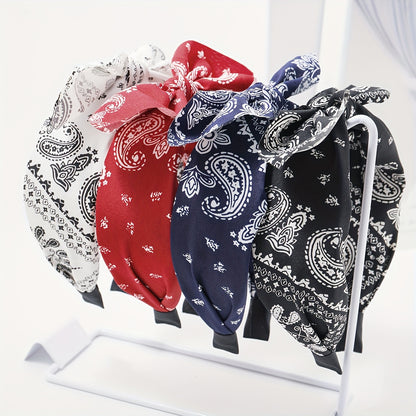 4PCS For A Set, Women's Multi-color Cashew Flower Fabric Bow Wide Edge Hair Accessories Headband, Fashionable Bosimi Style, Suitable For Daily Use