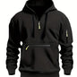 220gsm 100% Polyester Long Sleeve Hoodie - Men's Solid Color Regular Fit Casual Pullover with Zipper Pocket for Fall/Winter