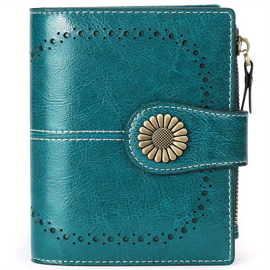 Women's Genuine Leather Short Wallet Card Holder, RFID Anti-theft Brush Coin Bag, Large Capacity Women's Credit Card Wallet with 18 Card Slots, 1 Coin Bag and 2 Cash Slots, Safely Store Cards and Cash, Fashionable and Elegant