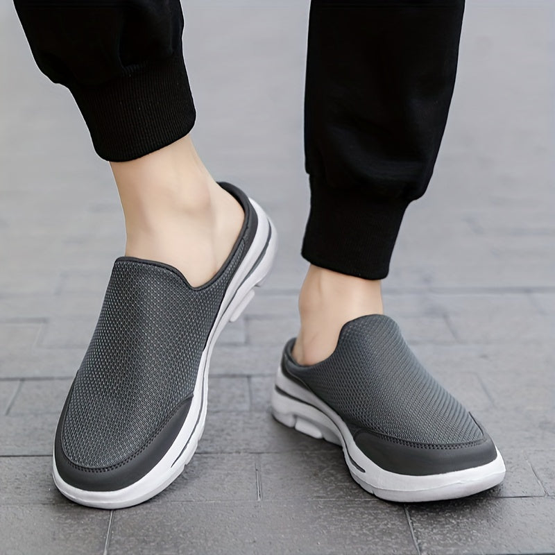 Men's Slip-On Footwear - Breathable & Comfortable with Non-Slip MD Sole, Closed Toe Design for Casual Attire, Dark Gray & Black, Stylish Streetwear