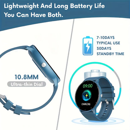 Synwoo Smart Watch for Men and Women - 3.25cm Full Touch Screen, Digital Display, Round Dial, Motion Tracker, Alarm Clock, Weather Update, Music Playback, Message Reminder, USB Charging, Rechargeable Lithium Polymer Battery,