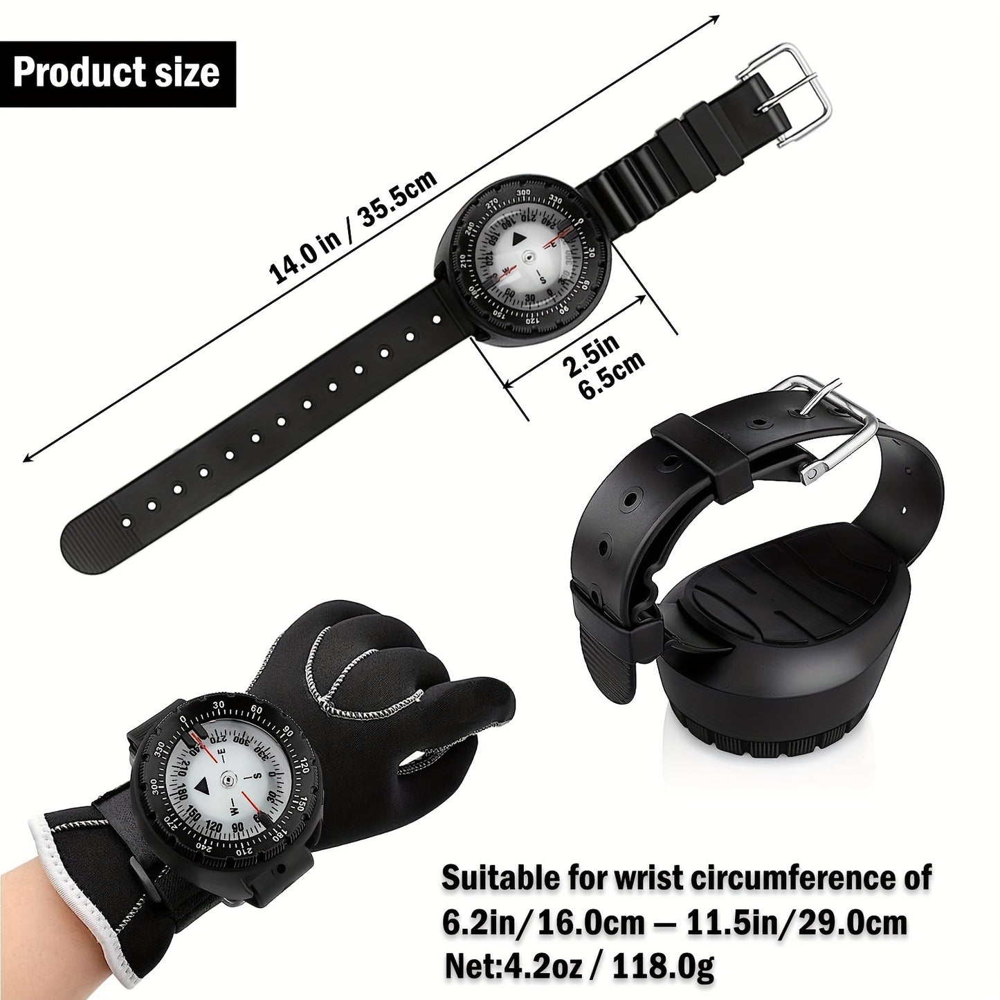 Compass, Professional Waterproof Wrist Compass With TPU Band, Luminous Compass For Outdoor Diving, Sailing, Hiking, Survival Emergency