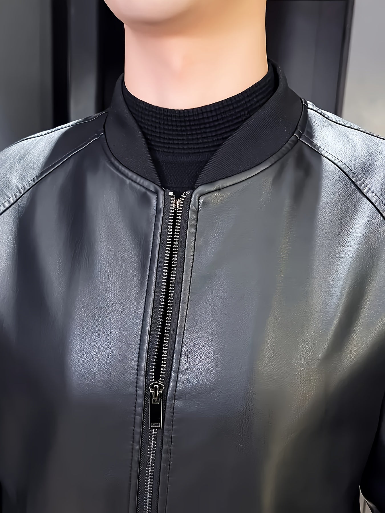 Men's Stylish Black PU Leather Jacket - Casual Baseball Collar, Zip-Up with Pockets, Loose Fit, Machine Washable, Perfect for Casual Attire