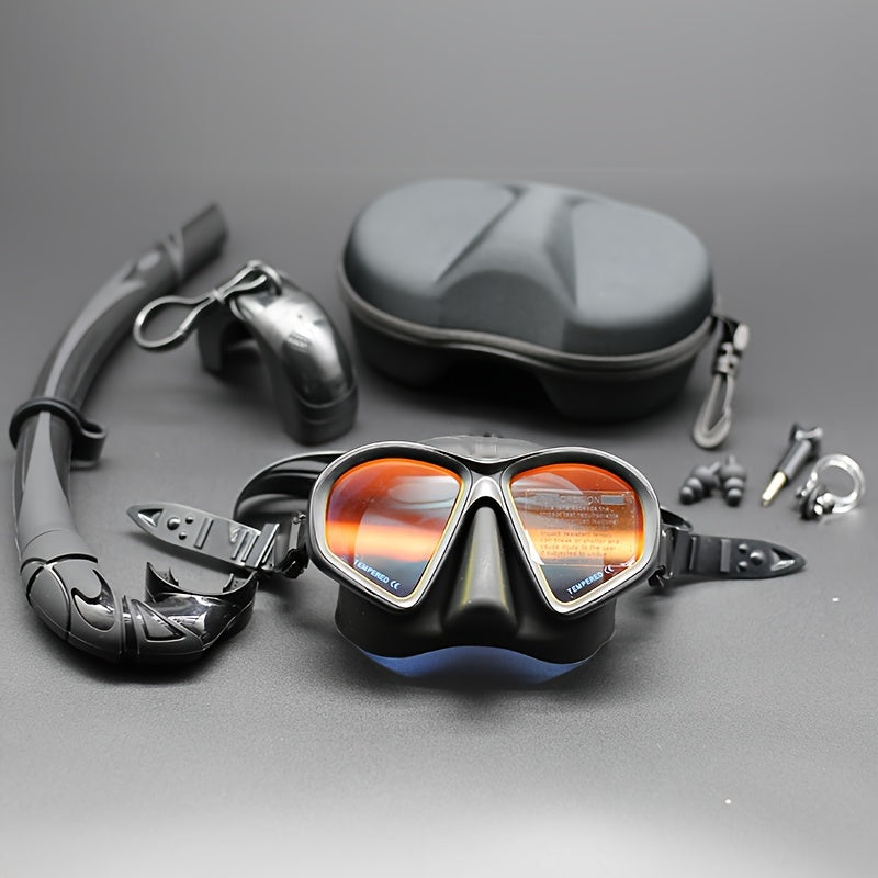 Wet Low Volume Freediving Mask Tempered Glass J-type Adults Diving Mask Snorkel Set with Camera Mount Black