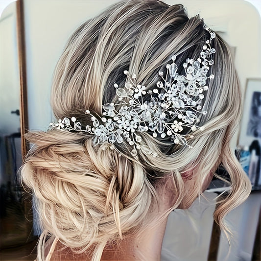 Elegant Bridal Headband with Crystal & Faux Pearl Accents - Hand-Washable, Fashionable Wedding Hair Accessory for Women