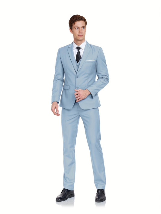 Men's Suits Set 3pcs Business Work Banquet Performance Travel Holiday Vacation Daily Birthday Gift Dress Tuxedo Jacket Coat Blazer Vest Pants Suit Set for Men Size XS-XXXL Wedding Season
