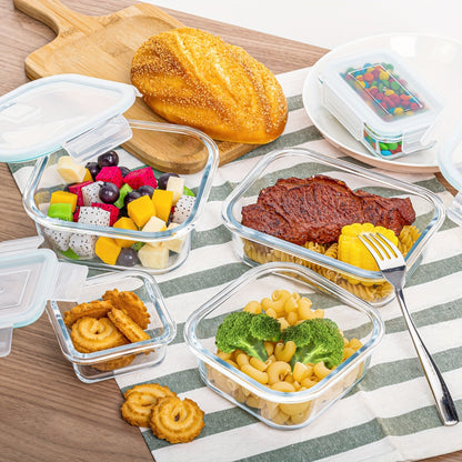 8pcs BPA-Free Glass Food Storage Containers with Leak-Proof Locking Lids – Microwave, Oven, Freezer & Dishwasher Safe – Perfect for Meal Prep, Snacks, Fruits & Veggies