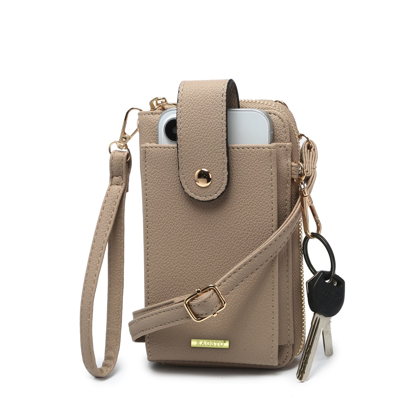 RAGSTO Women's Compact Crossbody Phone Wallet - Chic Mini Shoulder Bag with Adjustable Strap, Multiple Credit Card Slots & Zipper Closure, Black & Brown Geometric Pattern, Perfect Valentine's Day Gift for Her, Casual Crossbod