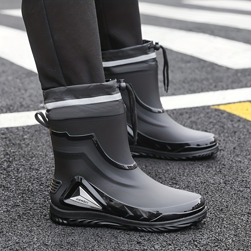 Men's Solid PVC Rain Boots, Slip On Non-slip Durable Waterproof Comfy Rain Shoes For Outdoor Working Fishing wellies